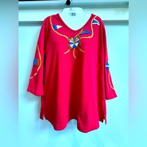 Vintage Quacker factory Nautical themed beaded ladies size Medium shirt